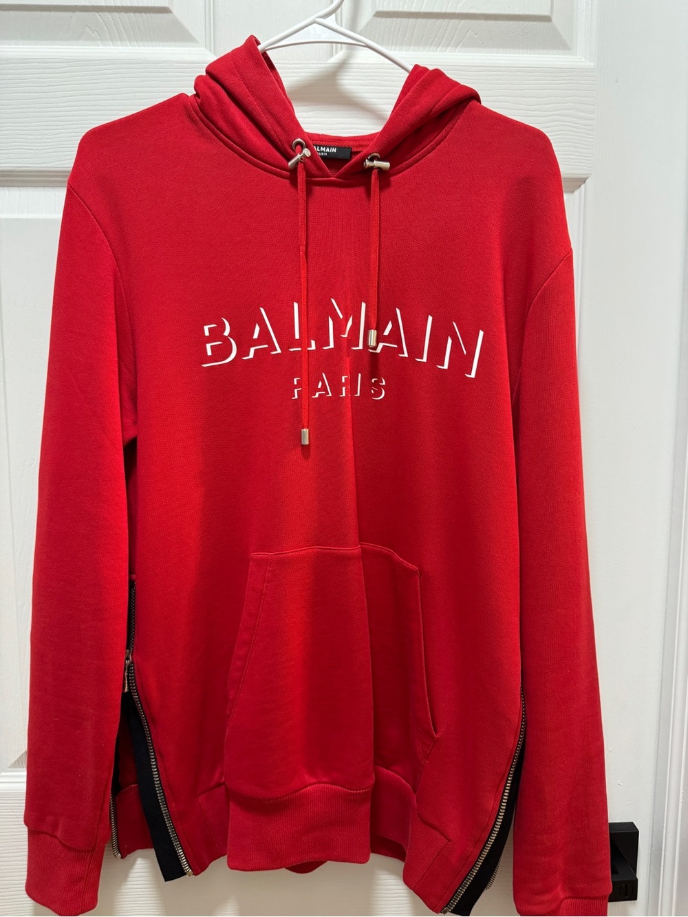 Balmain Red Logo Pullover Hoodie
